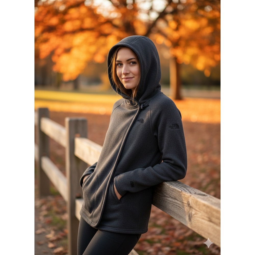 The North‎ Face Crescent Wrap Fleece Hooded Jacket Grey Toggle Gorpcore L